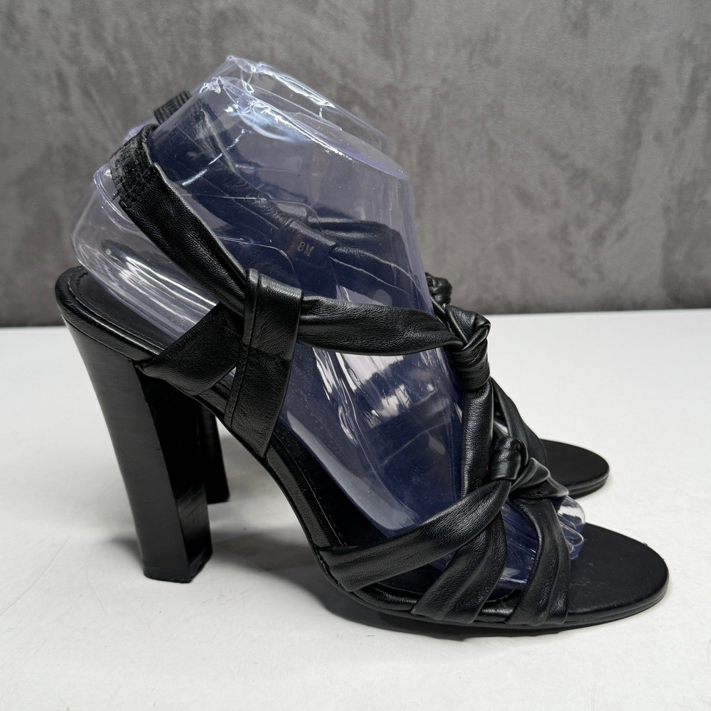 Colin Stuart Strappy Heeled Sandals Women 8M Black‎ Leather Knotted Block Heel